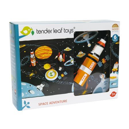 Dobrodružstvo vo Vesmíre drevená sada Space Adventure Tender Leaf Toys s podložkou galaxie