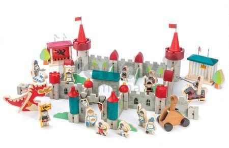 Drevený kráľovský hrad Royal Castle Tender Leaf Toys 100-dielna sada s rytiermi, koňmi a drakom