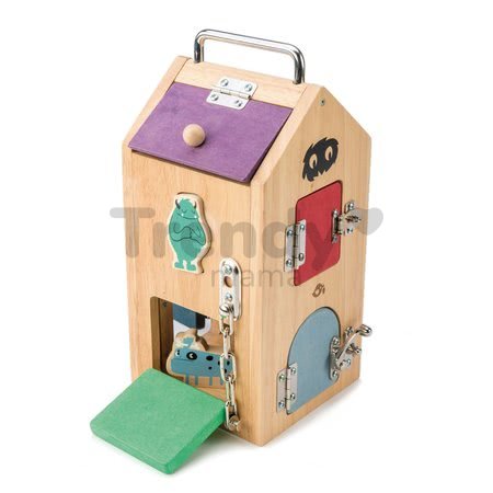 Drevený domček so strašidlami Monster Lock Box Tender Leaf Toys 8 dverí s 8 rôznymi zámkami a 2 strašidlá