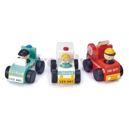 Drevené záchranárske autá Emergency Vehicles Tender Leaf Toys požiarnik polícia a sanitka s figúrkami