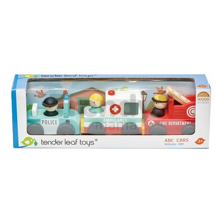 Drevené záchranárske autá Emergency Vehicles Tender Leaf Toys požiarnik polícia a sanitka s figúrkami