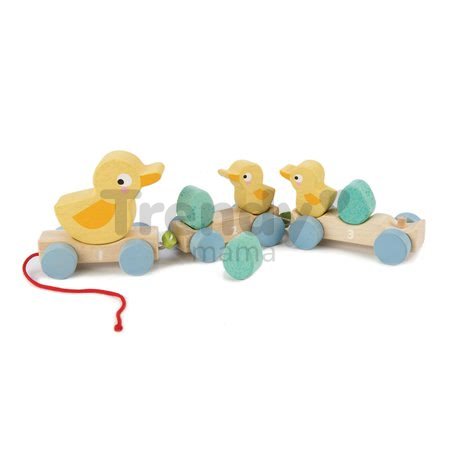 Drevený vláčik na ťahanie Pull Along Ducks Tender Leaf Toys s kačičkami a vajíčkami od 18 mes