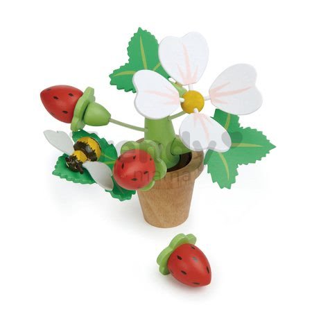 Drevené jahody v kvetináči Strawberry Flower Pot Tender Leaf Toys skladačka s magnetickým čmeliakom