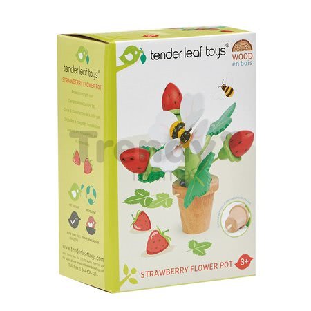 Drevené jahody v kvetináči Strawberry Flower Pot Tender Leaf Toys skladačka s magnetickým čmeliakom