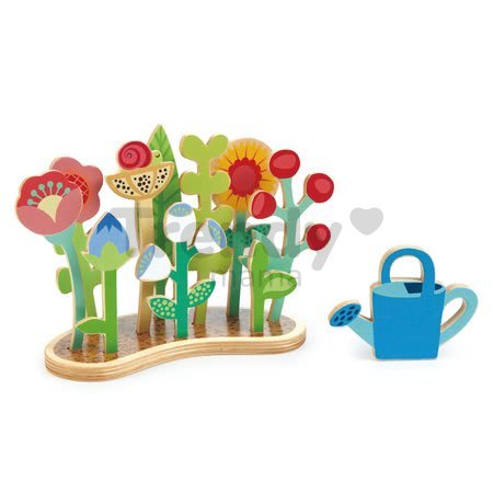 Drevený kvetinový záhon Flower Bed Tender Leaf Toys s kvetinami a krhlou