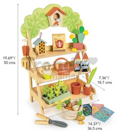 Drevené záhradkárstvo Garden Centre Tender Leaf Toys s vtáčou búdkou náradím a kvetináčmi