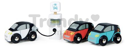 Drevené elektromobily Smart Car Set Tender Leaf Toys s nabíjacou stanicou a 3 autíčkami od 18 mes