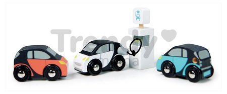 Drevené elektromobily Smart Car Set Tender Leaf Toys s nabíjacou stanicou a 3 autíčkami od 18 mes