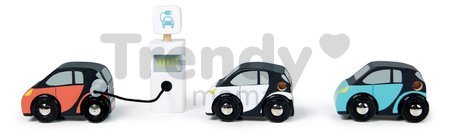 Drevené elektromobily Smart Car Set Tender Leaf Toys s nabíjacou stanicou a 3 autíčkami od 18 mes