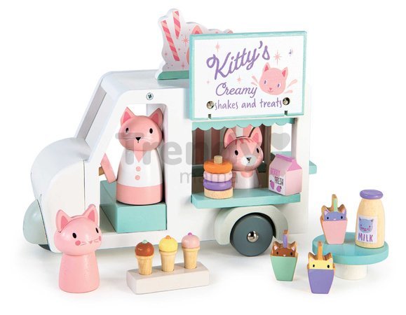 Drevené autíčko s mliečnym barom Kitty´s Milkshake Van Tender Leaf Toys s 3 figúrkami mačičiek