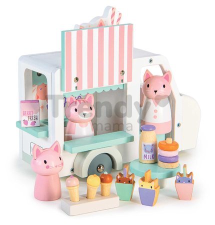 Drevené autíčko s mliečnym barom Kitty´s Milkshake Van Tender Leaf Toys s 3 figúrkami mačičiek