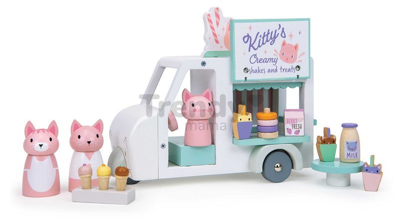 Drevené autíčko s mliečnym barom Kitty´s Milkshake Van Tender Leaf Toys s 3 figúrkami mačičiek