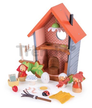 Drevené hniezdo Robin’s Nest Box Tender Leaf Toys s figúrkami vtáčikov a vajíčkom