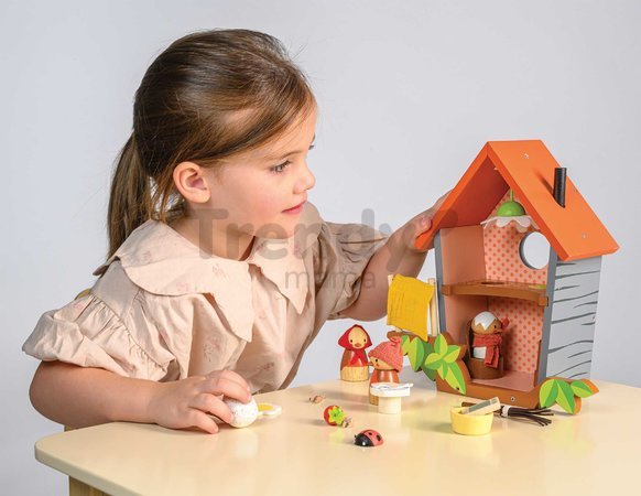 Drevené hniezdo Robin’s Nest Box Tender Leaf Toys s figúrkami vtáčikov a vajíčkom