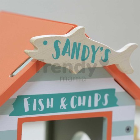 Drevený stánok s občerstvením na pláži Sandy´s Beach Hut Tender Leaf Toys s lehátkom a 3 figúrky čajok