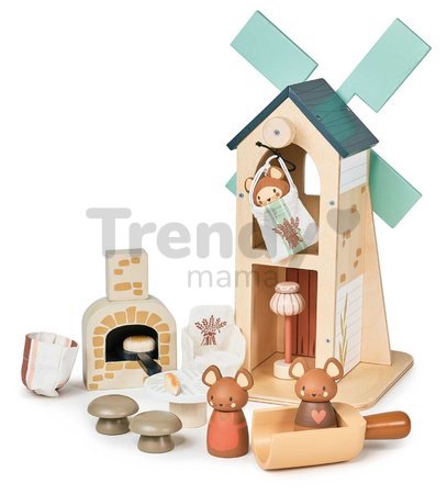 Drevený veterný mlyn Penny Windmill Tender Leaf Toys s pecou na pečenie chleba a 3 figúrky myšiek