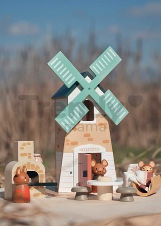 Drevený veterný mlyn Penny Windmill Tender Leaf Toys s pecou na pečenie chleba a 3 figúrky myšiek