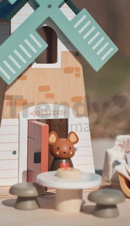 Drevený veterný mlyn Penny Windmill Tender Leaf Toys s pecou na pečenie chleba a 3 figúrky myšiek