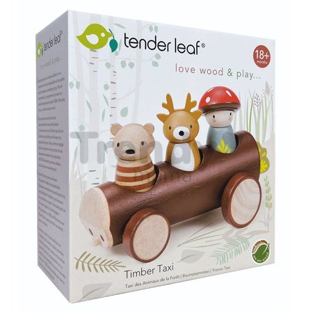 Drevený lesný taxík Timber Taxi Tender Leaf Toys z rozprávky Merrywood Tales s 3 figúrkami od 18 mes