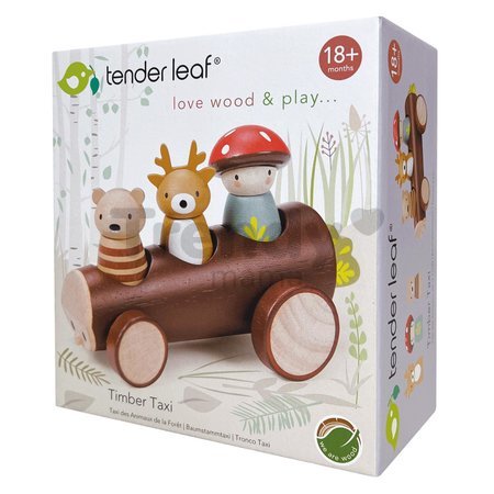 Drevený lesný taxík Timber Taxi Tender Leaf Toys z rozprávky Merrywood Tales s 3 figúrkami od 18 mes