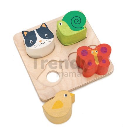 Drevené tvary zvieratká Touch Sensory Tray Tender Leaf Toys na podložke 4 druhy od 18 mes
