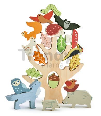 Drevený strom s rovnováhou Stacking Forest Tender Leaf Toys s 19 zvieratkami a lesnými plodmi od 18 mes