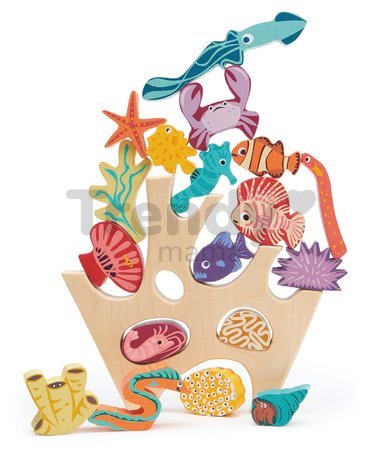 Drevený koralový útes Stacking Coral Reef Tender Leaf Toys s 18 rybami a morskými živočíchmi od 18 mes