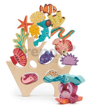 Drevený koralový útes Stacking Coral Reef Tender Leaf Toys s 18 rybami a morskými živočíchmi od 18 mes