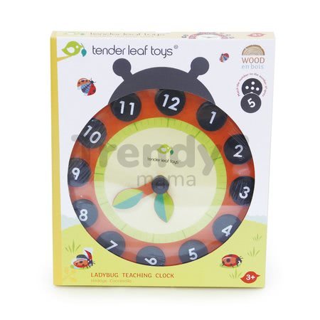 Drevené magnetické hodiny s lienkou Ladybug Teaching Clock Tender Leaf Toys závesné s 12 bodkovanými číslami