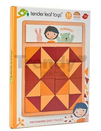 Drevená mozaika Patchwork Quilt Puzzle Tender Leaf Toys hnedé trojuholníky 32 dielov 4 farby