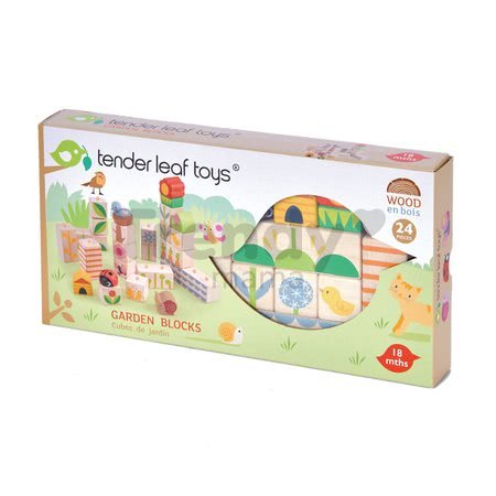 Drevené kocky na záhrade Garden Blocks Tender Leaf Toys s maľovanými obrázkami 24 dielov od 18 mes