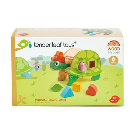 Drevená didaktická korytnačka Tortoise Shape Sorter Tender Leaf Toys s tvarovanými kockami od 18 mes