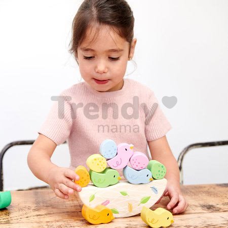 Drevená hojdačka s vtáčikmi Rocking Baby Bird Tender Leaf Toys 6 vtákov a 5 vajíčok od 18 mes
