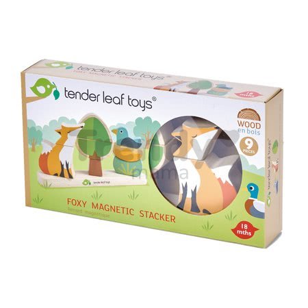 Drevená magnetická skladačka s líškou Foxy Magnetic Stacker Tender Leaf Toys 8 tvarovaných kociek od 18 mes