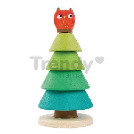 Drevený skladací strom so sovou Stacking Fir Tree Tender Leaf Toys so 4 krúžkami od 18 mes