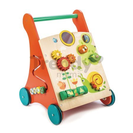 Drevené chodítko záhrada Baby Activity Walker Tender Leaf Toys s rôznymi funkciami a kockami od 18 mes