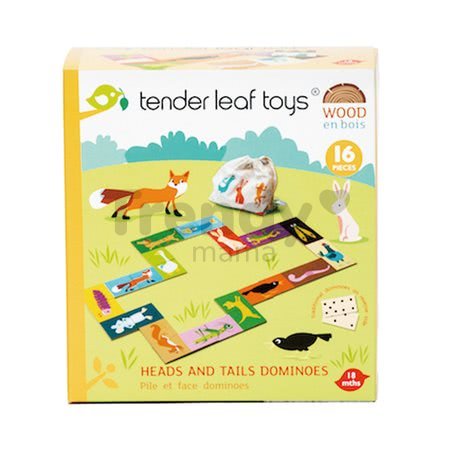 Drevené domino Heads and Tails Tender Leaf Toys 16 dielov na skladanie zvierat vo vrecúšku od 18 mes
