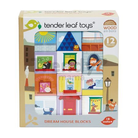 Drevené kocky život v dome Dream house Blocks Tender Leaf Toys s detailne maľovanými obrázkami 12 dielov od 18 mes