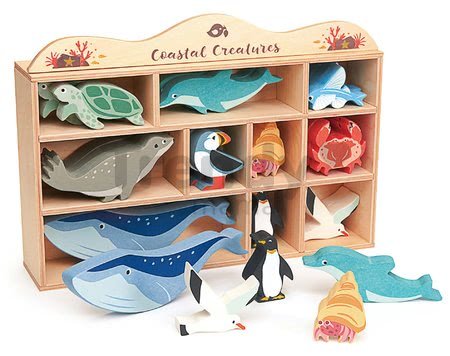 Drevené morské zvieratá na poličke 30 ks Coastal set Tender Leaf Toys 