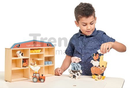 Drevené domáce zvieratká na poličke 13 ks Farmyard set Tender Leaf Toys 