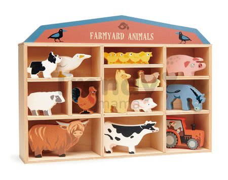 Drevené domáce zvieratká na poličke 13 ks Farmyard set Tender Leaf Toys 