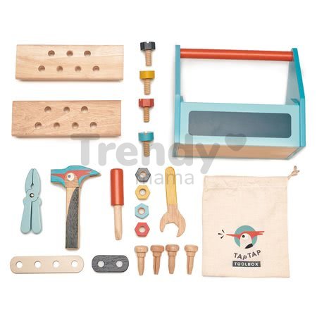 Drevený kufrík Tap Tap Tool Box Tender Leaf Toys s pracovným náradím a zatĺkačkou