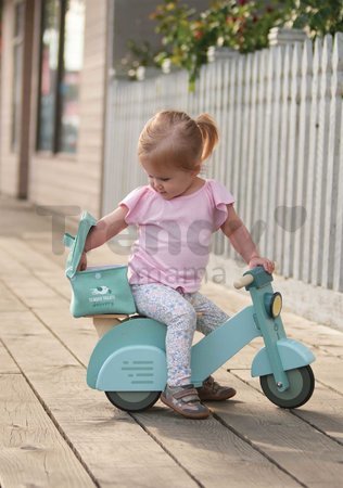 Drevené odrážadlo Donáška jedla Delivery Scooter Tender Leaf Toys s gumenými kolesami a plátená taška od 24 mes