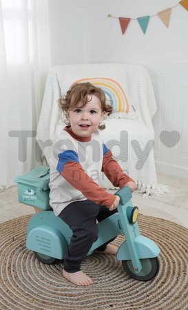 Drevené odrážadlo Donáška jedla Delivery Scooter Tender Leaf Toys s gumenými kolesami a plátená taška od 24 mes