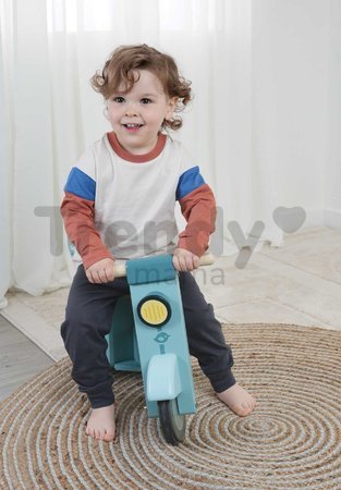 Drevené odrážadlo Donáška jedla Delivery Scooter Tender Leaf Toys s gumenými kolesami a plátená taška od 24 mes