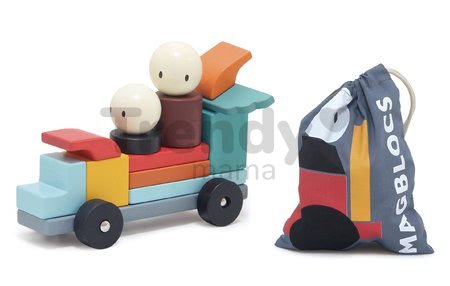 Drevená magnetická stavebnica Racing Magblocs Tender Leaf Toys 14 auto-kociek vo vrecku