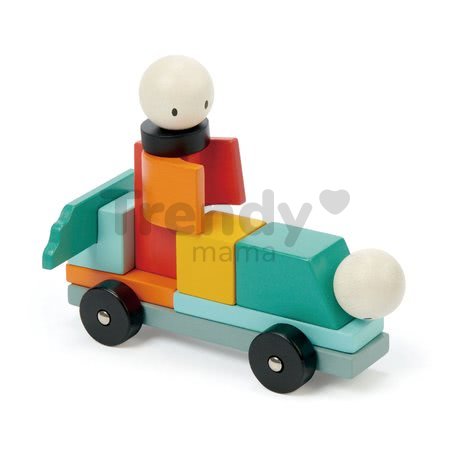 Drevená magnetická stavebnica Racing Magblocs Tender Leaf Toys 14 auto-kociek vo vrecku