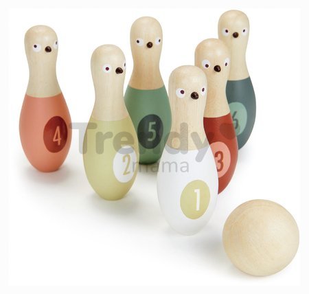 Drevené kolky s guľou Birdie Skittles Tender Leaf Toys 6 dielov v textilnej taške