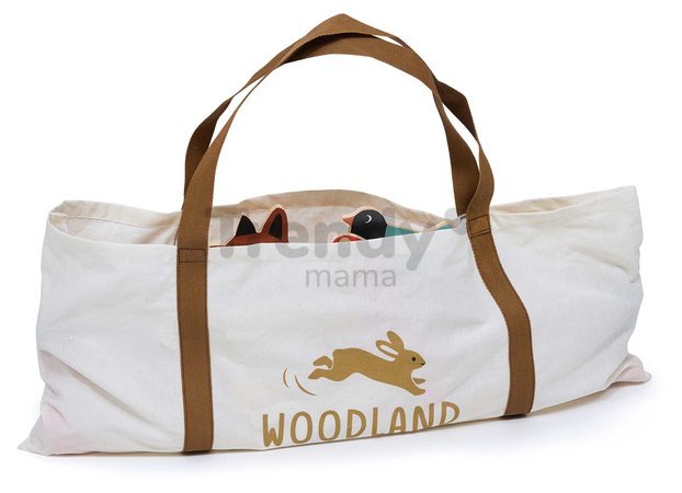Drevená sada na kroket Woodland Indoor Croquet Set Tender Leaf Toys 2 palice s loptičkami a 6 bránok v tvare zvieratiek v plátenej taške