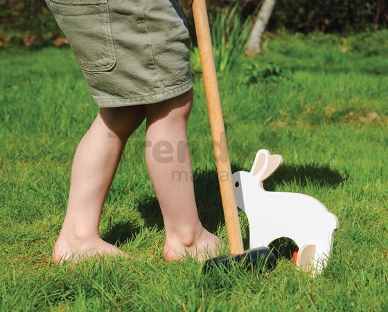 Drevená sada na kroket Woodland Indoor Croquet Set Tender Leaf Toys 2 palice s loptičkami a 6 bránok v tvare zvieratiek v plátenej taške